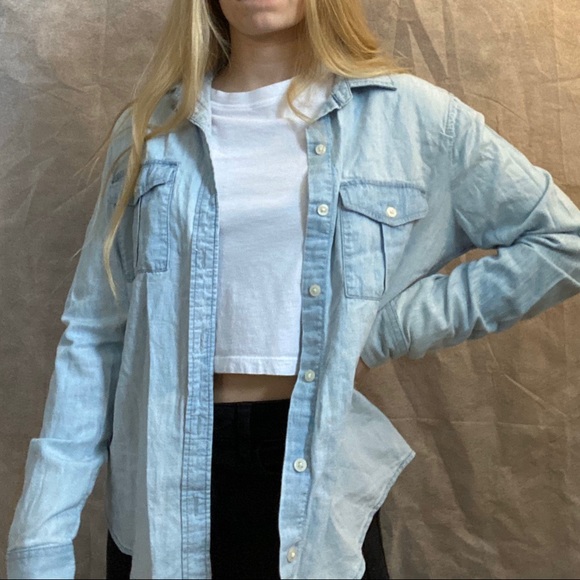 Blue Button Up Top - Picture 1 of 6